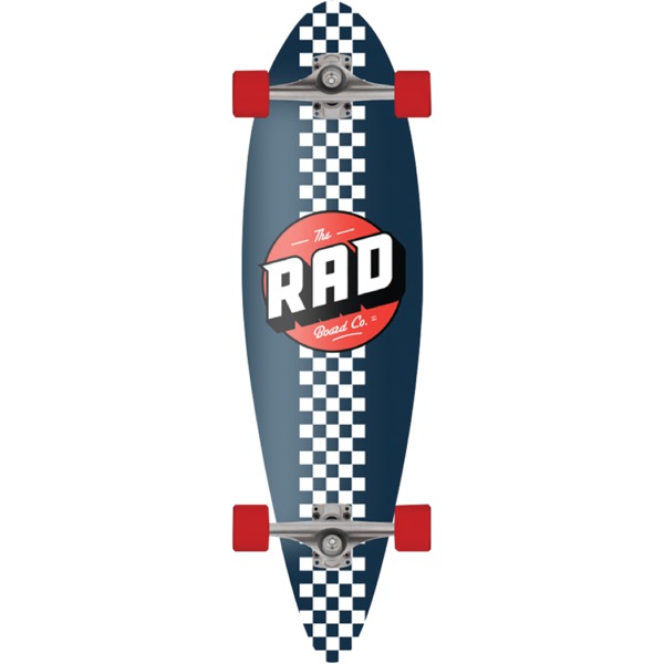RAD Wheels Pintail Mini Checker Stripe White / Navy Longboard Complete Skateboard - 9" x 32"