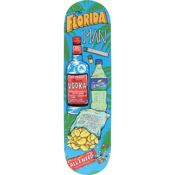 All I Need Skateboards Timmy Knuth Florida Man Skateboard Deck - 8.1" x 32"