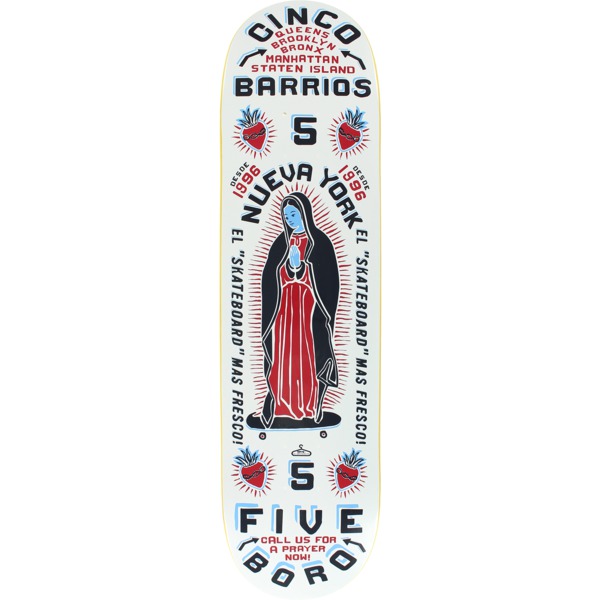 5Boro NYC Skateboards Cinco Barrios White Skateboard Deck - 8" x 32"