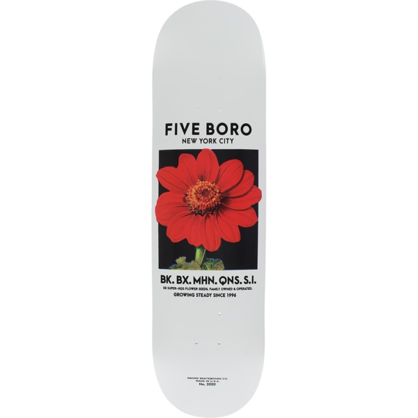 5Boro NYC Skateboards Flower Seed White / Red Skateboard Deck - 8" x 32"