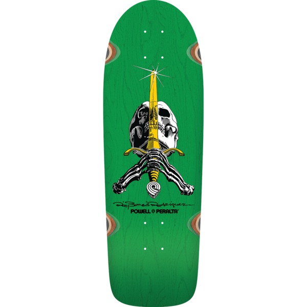 Powell Peralta Ray Rodriguez Skull & Sword Green Stain Old School Skateboard Deck - 10" x 30"