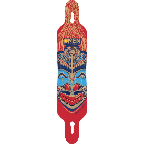 Omen Boards Native American Mask Drop Through with Flex Longboard Skateboard Deck - 9.12" x 41.5"