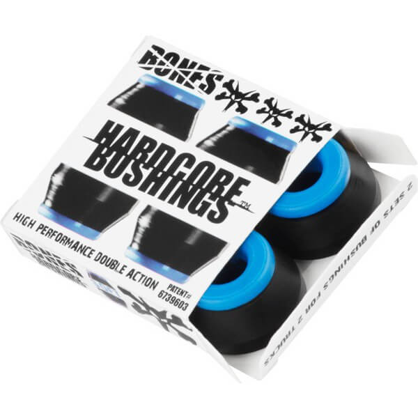 Bones Wheels Hardcore 81A Black / Blue Skateboard Bushings - 2 Pair with Washers - Soft