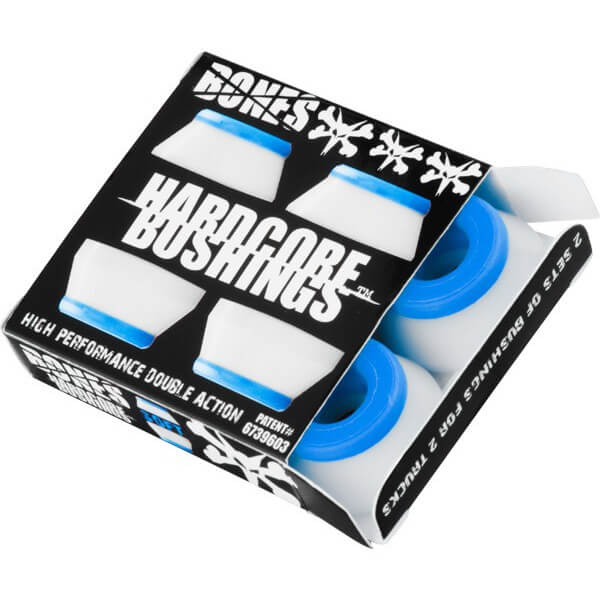 Bones Wheels Hardcore 81A White / Blue Skateboard Bushings - 2 Pair with Washers - Soft