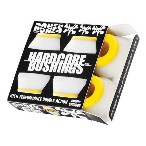 Bones Wheels Hardcore 91A White / Yellow Skateboard Bushings - Includes 4 Pieces - Medium