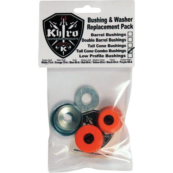 Khiro Tall Cone / Large Barrel Mid Soft Orange Skateboard Bushings with Washers with Washers - 79a