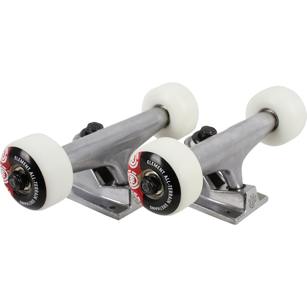 Element Skateboards Polished Trucks with 52mm White Wheels and Element Bearings - 5.0" Hanger 7.75" Axle (Set of 2)
