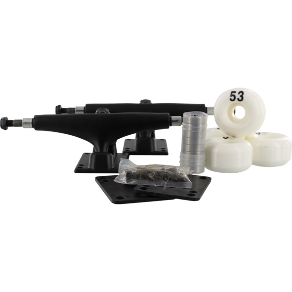 Essentials Skateboard Components Black Trucks with 53mm White Wheels, Bearings & Hardware Kit - 5.5" Hanger 8.25" Axle (Set of 2)