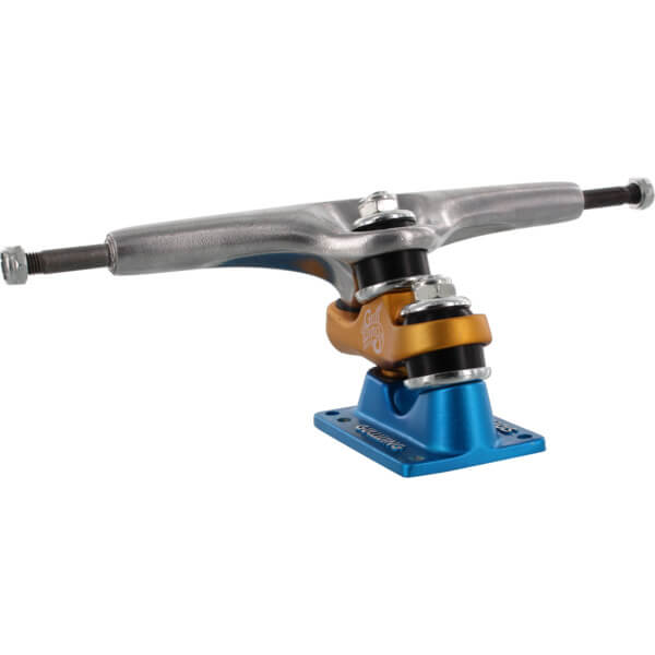 Gullwing Trucks Sidewinder II Silver / Orange / Blue Skateboard Double Kingpin Trucks - 7.25" Hanger 10.0" Axle (Set of 2)