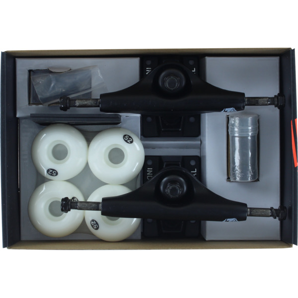 Industrial Skateboards Black Trucks with 52mm White Wheels, Bearings & Hardware Kit - 5.0" Hanger 7.75" Axle (Set of 2)