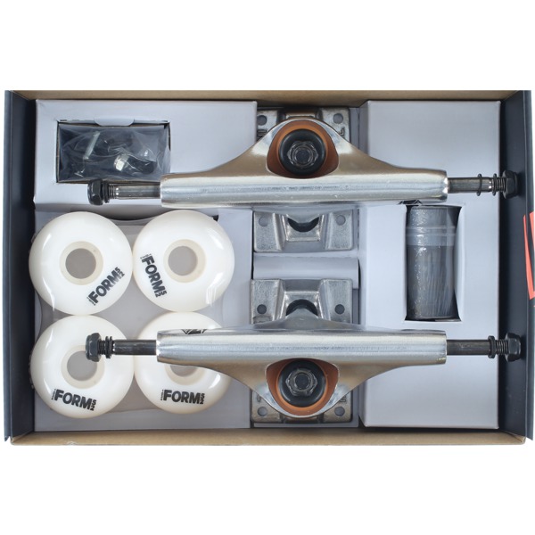 Industrial Skateboards Polished Trucks with 52mm White Wheels, Bearings & Hardware Kit - 5.5" Hanger 8.25" Axle (Set of 2)