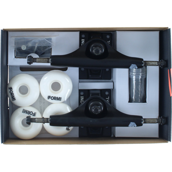 Industrial Skateboards Black Trucks with 52mm White Wheels, Bearings & Hardware Kit - 5.5" Hanger 8.25" Axle (Set of 2)