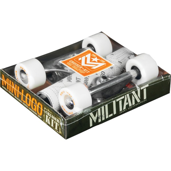 Mini Logo Skateboards Raw Trucks Polished with 59mm White A.W.O.L 80a Bearings, Hardware, Risers, and Griptape Kit - 5.5" Hanger 8.3" Axle (Set of 2)