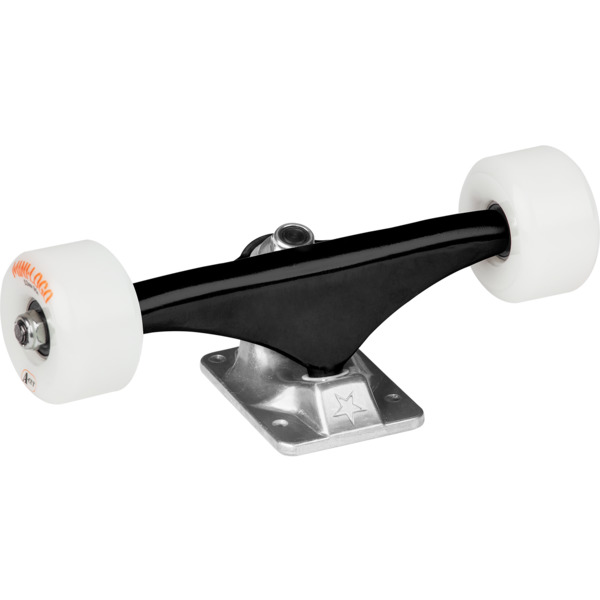 Mini Logo Skateboards Black Raw Trucks with 53mm White 101a A-Cut Wheels Combo - 5.5" Hanger 8.38" Axle (Set of 2)