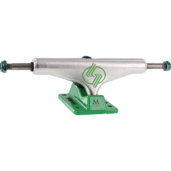 Silver Skate Trucks M-Class Hollow Polished / Green Skateboard Trucks - 5.0" Hanger 7.75" Axle (Set of 2)