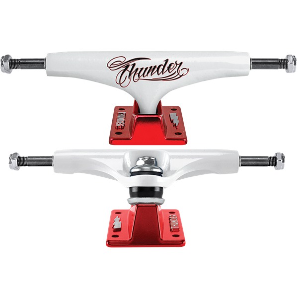 Thunder Trucks 148 Hollow Light Flash White / Red Skateboard Trucks - 5.5" Hanger 8.25" Axle (Set of 2) Thunder Trucks 148 Hollow Light Flash White / Red Skateboard Trucks - 5.5" Hanger 8.25" Axle (Set of 2)