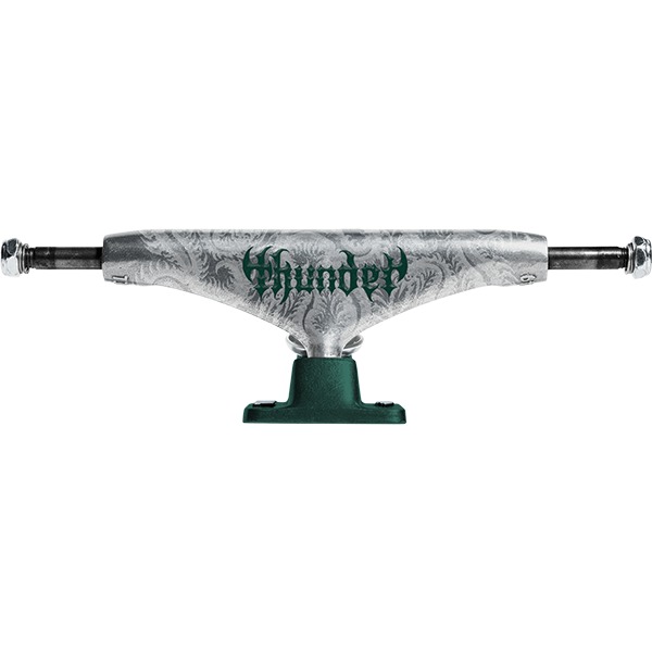 Thunder Trucks 148 Team T-II Catalyst Re-Gen Polished / Green Skateboard Trucks - 5.5" Hanger 8.25" Axle (Set of 2) Thunder Trucks 148 Team T-II Catalyst Re-Gen Polished / Green Skateboard Trucks - 5.5" Hanger 8.25" Axle (Set of 2)