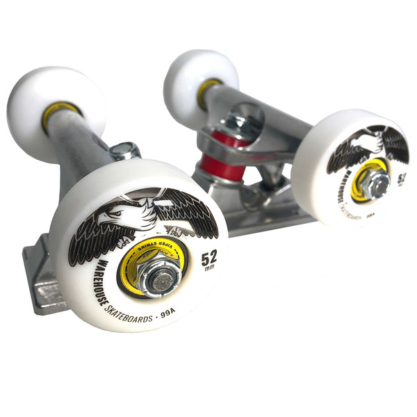 Warehouse Polished Trucks with 52mm White Street Eagles Wheels & Bearings Combo - 5.75" Hanger 8.5" Axle (Set of 2)