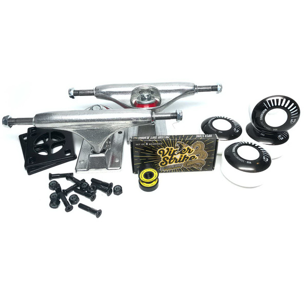 Warehouse Polished Trucks with 53mm Black Street Vents Wheels, Bearings & Hardware Kit - 5.0" Hanger 7.75" Axle (Set of 2)