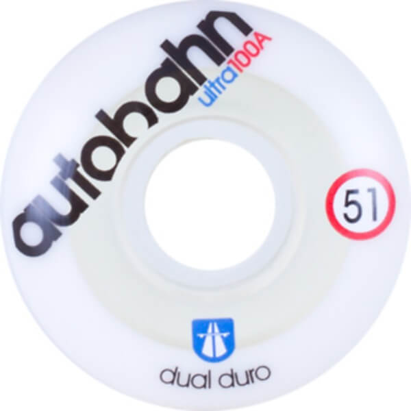 Autobahn Wheel Company Dual Durometer Ultra White / Clear Skateboard Wheels - 51mm 100a (Set of 4)