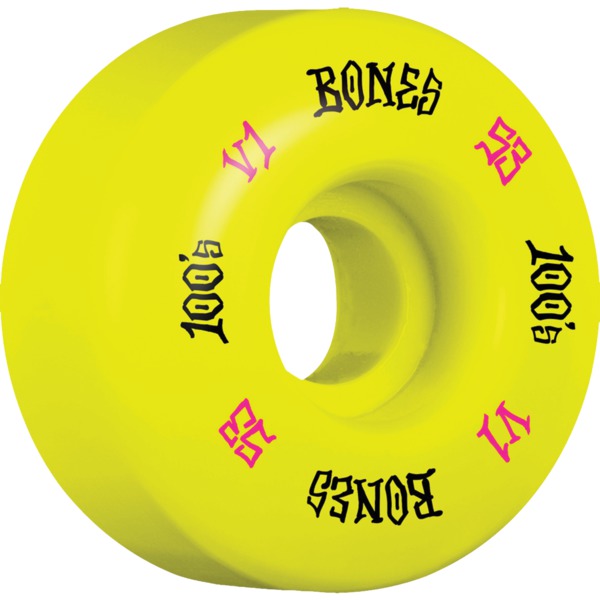 Bones Wheels 100's OG V1 Yellow Skateboard Wheels - 53mm 100a (Set of 4)