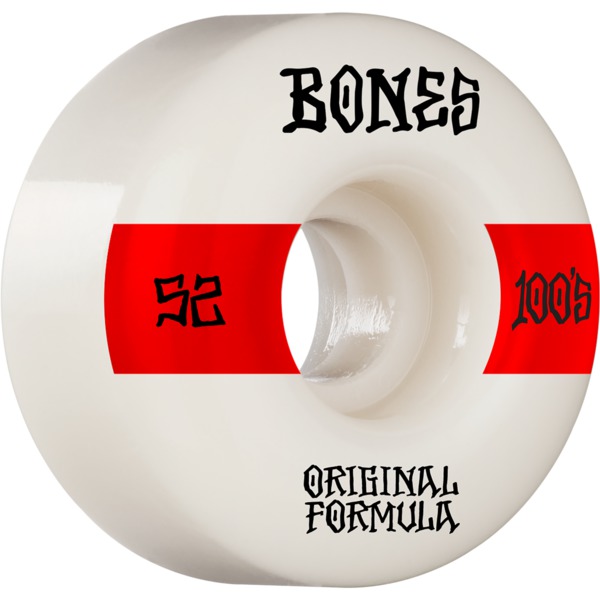 Bones Wheels 100's OG V4 #14 White / Red Skateboard Wheels - 52mm 100a (Set of 4)