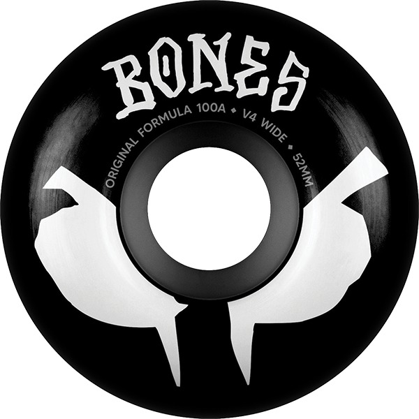 Bones Wheels 100's OG V4 Wides Blot Black / White Skateboard Wheels - 52mm 100a (Set of 4)