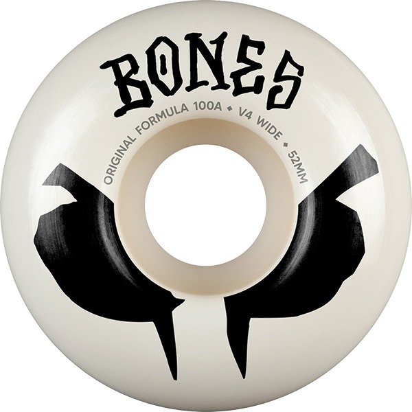Bones Wheels 100's OG V4 Wides Blot White / Black Skateboard Wheels - 52mm 100a (Set of 4)