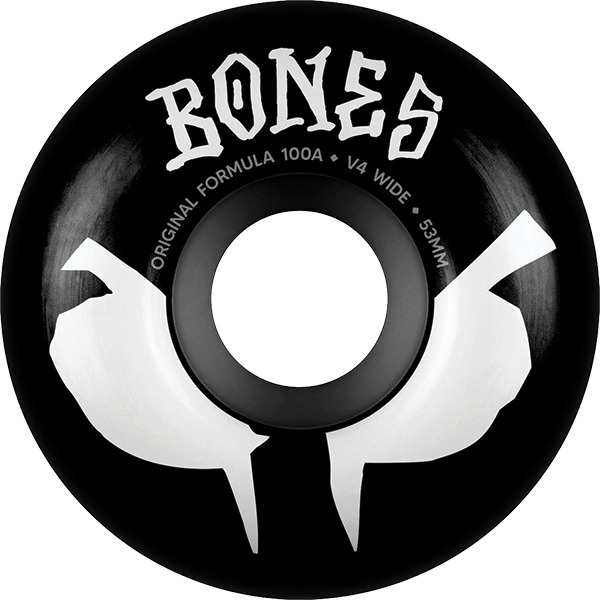 Bones Wheels 100's OG V4 Wides Blot Black / White Skateboard Wheels - 53mm 100a (Set of 4)