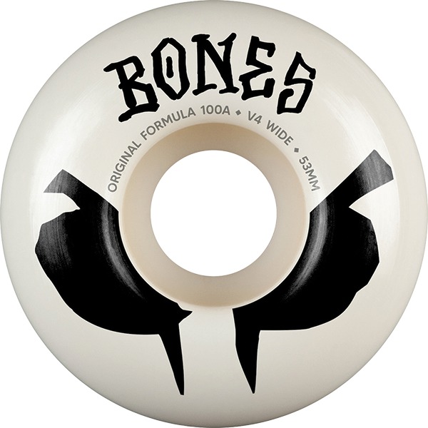 Bones Wheels 100's OG V4 Wides Blot White / Black Skateboard Wheels - 53mm 100a (Set of 4)