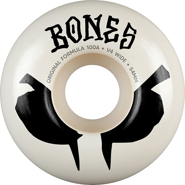 Bones Wheels 100's OG V4 Wides Blot White / Black Skateboard Wheels - 54mm 100a (Set of 4)