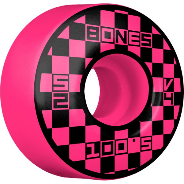 Bones Wheels 100's OG V4 Block Party Pink Skateboard Wheels - 52mm 100a (Set of 4)
