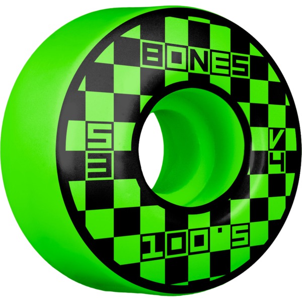 Bones Wheels 100's OG V4 Block Party Green Skateboard Wheels - 53mm 100a (Set of 4)