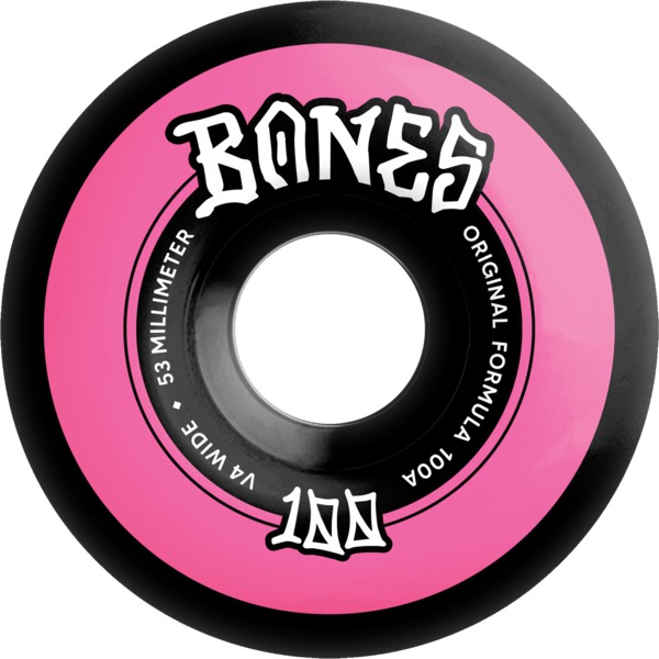 Bones Wheels 100's OG V4 Color Black / Pink Skateboard Wheels - 53mm 100a (Set of 4)