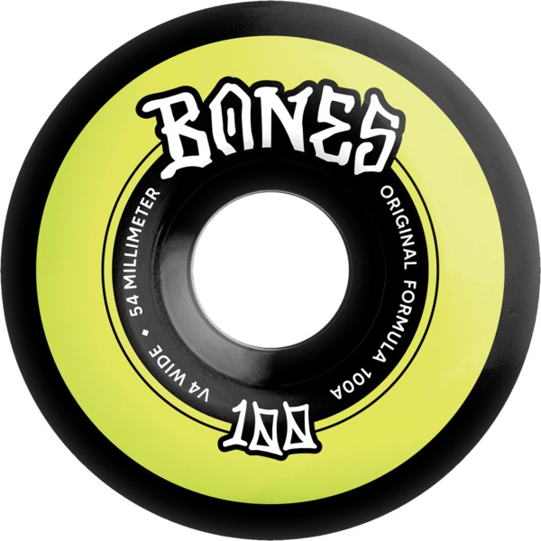 Bones Wheels 100's OG V4 Color Black / Yellow Skateboard Wheels - 54mm 100a (Set of 4)