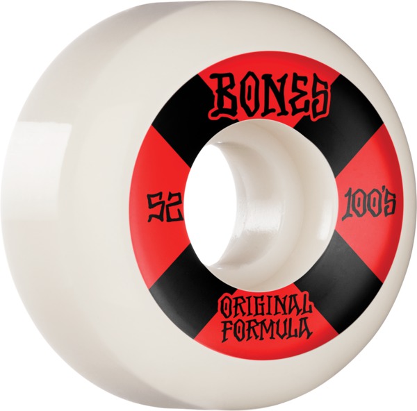 Bones Wheels 100's OG V5 #4 White / Red Skateboard Wheels - 52mm 100a (Set of 4)