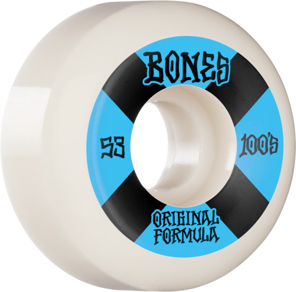 Bones Wheels 100's OG V5 #4 White / Blue Skateboard Wheels - 53mm 100a (Set of 4)