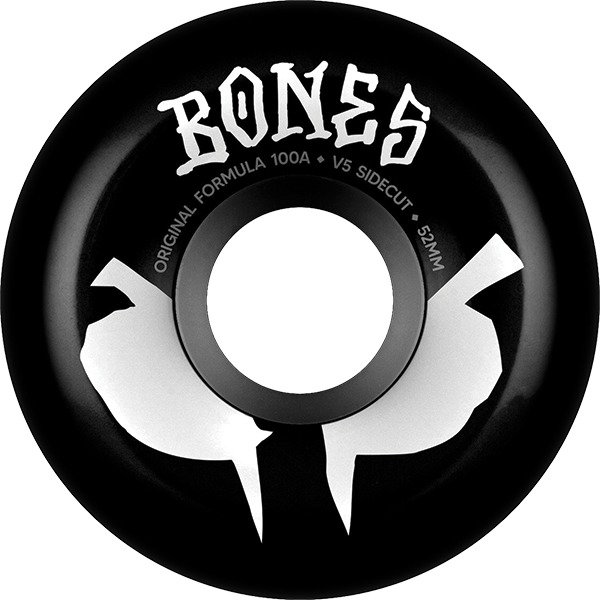 Bones Wheels 100's OG V5 Sidecut Blot Black / White Skateboard Wheels - 52mm 100a (Set of 4)