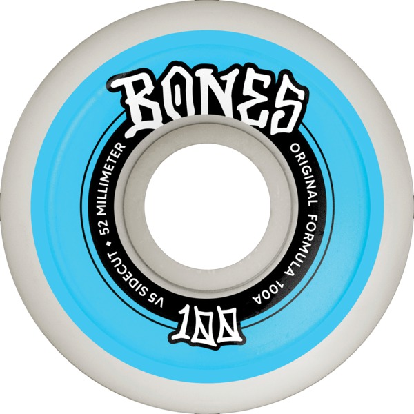 Bones Wheels 100's OG V5 Color Sidecut White / Blue Skateboard Wheels - 52mm 100a (Set of 4)