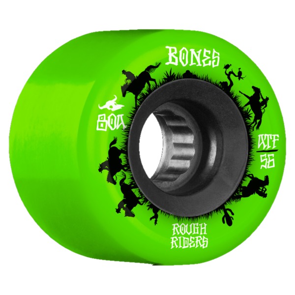 Bones Wheels ATF Rough Rider Skull Bones Green Skateboard Wheels - 56mm 80a (Set of 4) Bones Wheels ATF Rough Rider Skull Bones Green Skateboard Wheels - 56mm 80a (Set of 4)