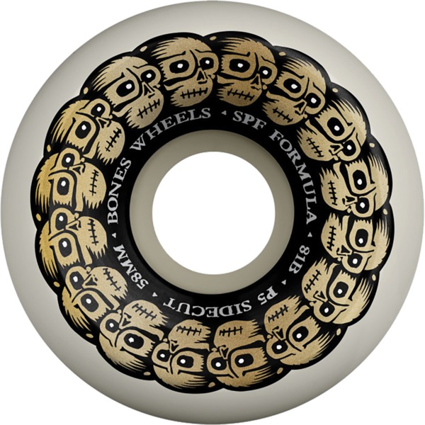 Bones Wheels SPF P5 Circle Skulls White / Gold Skateboard Wheels - 58mm 81b (Set of 4)