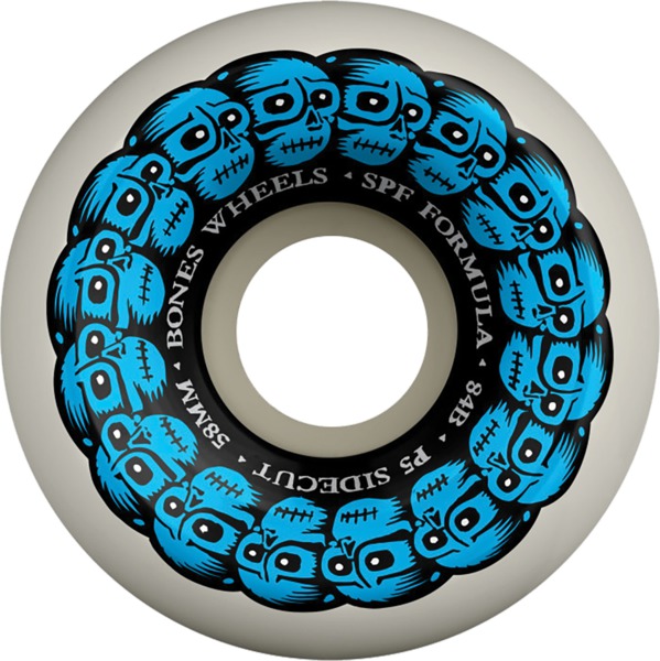 Bones Wheels SPF P5 Circle Skulls White / Blue Skateboard Wheels - 58mm 84b (Set of 4)