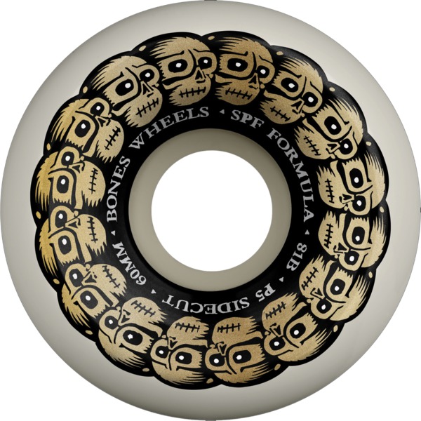 Bones Wheels SPF P5 Circle Skulls White / Gold Skateboard Wheels - 60mm 81b (Set of 4)