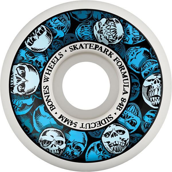 Bones Wheels SPF P5 Sidecut Skulls White / Blue Skateboard Wheels - 54mm 84b (Set of 4)