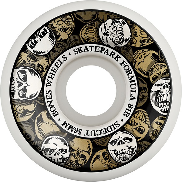 Bones Wheels SPF P5 Sidecut Skulls White / Gold Skateboard Wheels - 56mm 81b (Set of 4)