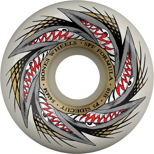 Bones Wheels SPF P5 Sharknado White / Gold Skateboard Wheels - 54mm 81b (Set of 4)