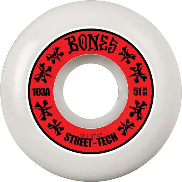 Bones Wheels STF V2 Lock Annuals White / Red Skateboard Wheels - 51mm 103a (Set of 4)
