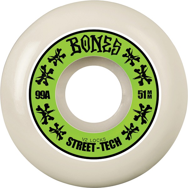 Bones Wheels STF V2 Lock Annuals White / Green Skateboard Wheels - 51mm 99a (Set of 4)