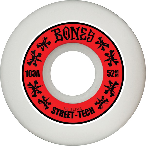 Bones Wheels STF V2 Slim Annuals White / Red Skateboard Wheels - 52mm 103a (Set of 4) Bones Wheels STF V2 Slim Annuals White / Red Skateboard Wheels - 52mm 103a (Set of 4)