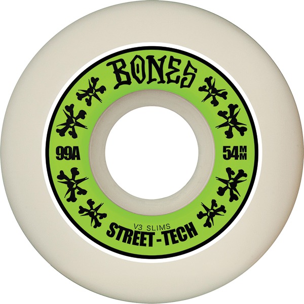 Bones Wheels STF V2 Slim Annuals White / Green Skateboard Wheels - 54mm 99a (Set of 4)